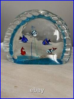 MURANO ART GLASS Fish Aquarium Tank Paperweight Sculpture Original Sticker