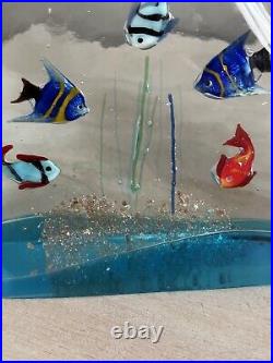 MURANO ART GLASS Fish Aquarium Tank Paperweight Sculpture Original Sticker