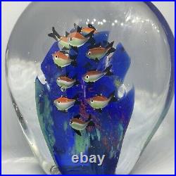 MURANO Art Glass Hand Blown School of Fish Coral Aquarium Paperweight 2 Sided