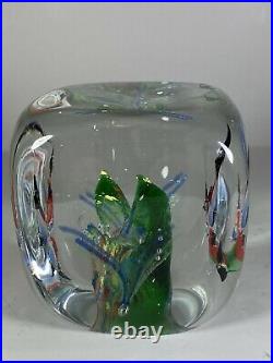 MURANO SOLID GLASS FISH AQUARIUM CUBE SCULPTURE ITALY 3lbs3oz 3.5 x 3.25