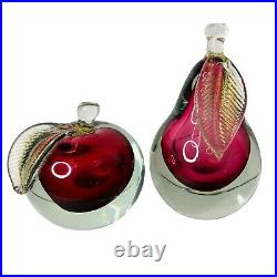 MURANO Sommerso Cranberry and Gold APPLE PEAR Art Glass Bookends 7