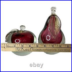 MURANO Sommerso Cranberry and Gold APPLE PEAR Art Glass Bookends 7