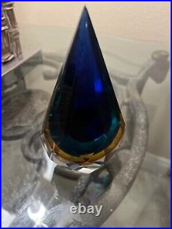 MURANO StyleGLASS ALESSANDRO MANDRUZZATO SOMMERSO FACETED TEARDROP PAPERWEIGHT