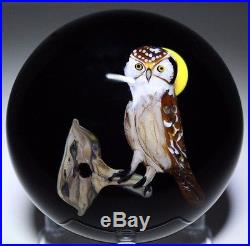 Magnificent RICK AYOTTE 1982 OWL, Moon, and TREE ART Glass PAPERWEIGHT