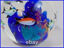 Magnum Art Glass Paperweight Cobalt Blue Seascape Coral 9 Fish #36