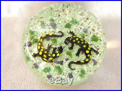 Magnum Art Glass Spotted Salamanders Signed Paperweight signed JOHN DEACONS