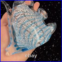 Marcolin Art Glass Crystal Fish Made in Sweden Pure Silver Signed Paperweight