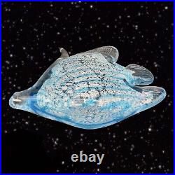 Marcolin Art Glass Crystal Fish Made in Sweden Pure Silver Signed Paperweight