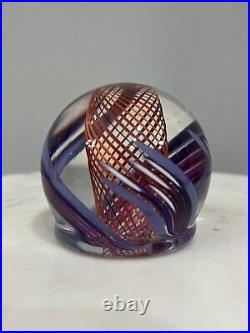 Mark Matthews Orange Purple Blue Swirled Small Art Glass Paperweight Signed 2