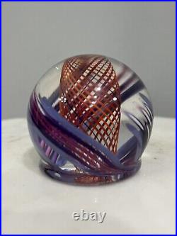 Mark Matthews Orange Purple Blue Swirled Small Art Glass Paperweight Signed 2