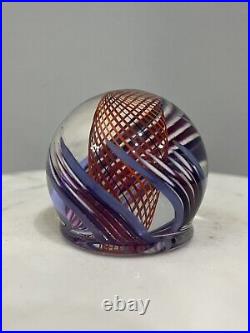 Mark Matthews Orange Purple Blue Swirled Small Art Glass Paperweight Signed 2