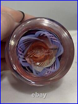 Mark Matthews Orange Purple Blue Swirled Small Art Glass Paperweight Signed 2