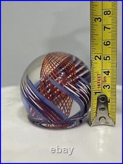 Mark Matthews Orange Purple Blue Swirled Small Art Glass Paperweight Signed 2