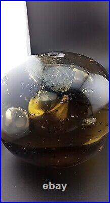 Massive 3.75LB Chaos Bubble Amber Art Glass Round Orb Paperweight Amazing