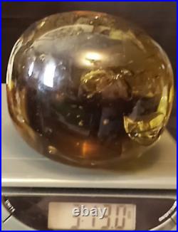 Massive 3.75LB Chaos Bubble Amber Art Glass Round Orb Paperweight Amazing