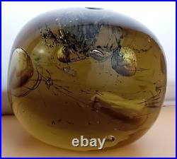 Massive 3.75LB Chaos Bubble Amber Art Glass Round Orb Paperweight Amazing