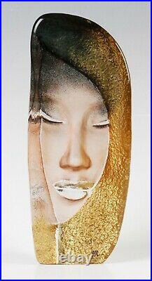 Mats Jonasson Masq series Mystiqua Gold glass face sculpture, signed