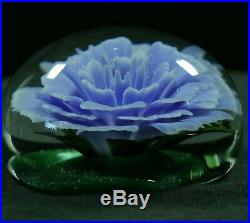 Matt Kelley borosilicate glass paperweight handblown flower 2.4x1.4 blue green