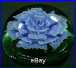 Matt Kelley borosilicate glass paperweight handblown flower 2.4x1.4 blue green