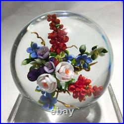 Mayauel Ward glass paperweight with floral bouquet signed 2009