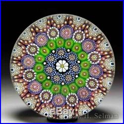 Mike Hunter 2019 close concentric millefiori and daisy cane glass paperweight