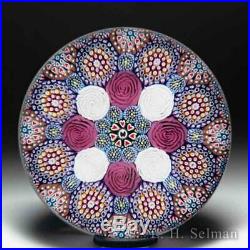 Mike Hunter 2019 pink and white roses close concentric glass paperweight