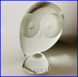 Modernist Steuben Studio Art Crystal Owl Sculpture Paperweight, Etch Marked