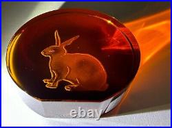 Moser Amber Orange Art Glass Bunny Paperweight Moser Art Glass Bunny Paperweight