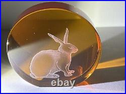 Moser Amber Orange Art Glass Bunny Paperweight Moser Art Glass Bunny Paperweight