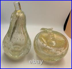 Murano Alfredo Barbini Glass Apple & Pear Paperweights Bookends Gold Fleck