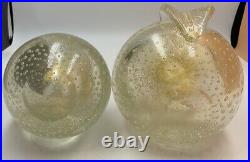 Murano Alfredo Barbini Glass Apple & Pear Paperweights Bookends Gold Fleck