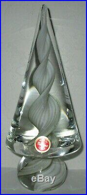 Murano Art Glass Christmas Tree Paperweight White With Gold Flecks 8 High
