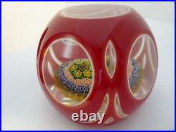 Murano Art Glass Double Overlay Faceted Millefiori Mushroom Paperweight