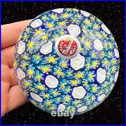 Murano Art Glass Paperweight Round Heavy Italy Multicolor Flowers 3.5W 2.5T