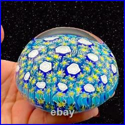 Murano Art Glass Paperweight Round Heavy Italy Multicolor Flowers 3.5W 2.5T