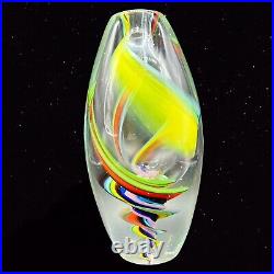 Murano Art Glass Vase Multi color Swirls Paperweight 9T 2W Vintage