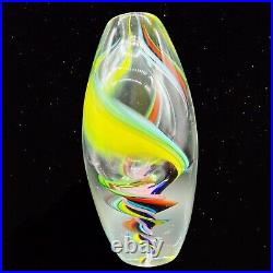 Murano Art Glass Vase Multi color Swirls Paperweight 9T 2W Vintage