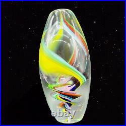 Murano Art Glass Vase Multi color Swirls Paperweight 9T 2W Vintage