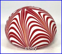 Murano Art Glass Venetian Paperweight Red White Stripes Hand Made In Italy 3.5