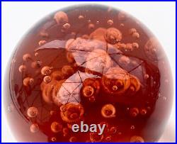 Murano Glass Vintage Amber Bubble Paperweight Ruby Orange Heavy Desk Decoration
