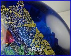 Murano Large Italian Art Glass Fish Bowl Paperweight Gold Aventurine