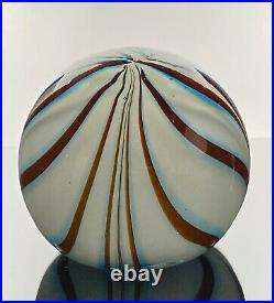 Murano PULLED FEATHER Art Glass Opaline Paperweight Deep Orange Light Blue Large