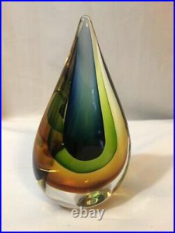 Murano Seguso Flavio Poli Teardrop Art Glass Sommerso Orange Green Blue Clear