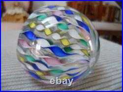 Murano Toso Pastel Ribbon Art Glass Paperweight, Pristine Cond. 1887 Date Cane