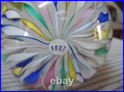 Murano Toso Pastel Ribbon Art Glass Paperweight, Pristine Cond. 1887 Date Cane
