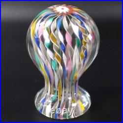 Murano Zanfirico Art Glass Pedestal Paperweight Latticino Ribbons Millefiori