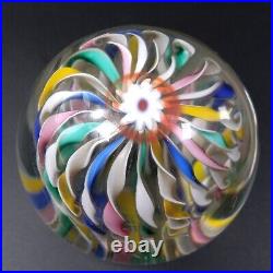 Murano Zanfirico Art Glass Pedestal Paperweight Latticino Ribbons Millefiori