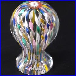 Murano Zanfirico Art Glass Pedestal Paperweight Latticino Ribbons Millefiori