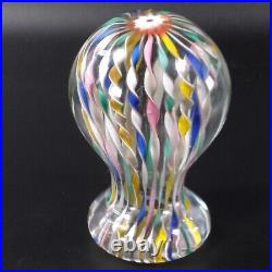 Murano Zanfirico Art Glass Pedestal Paperweight Latticino Ribbons Millefiori