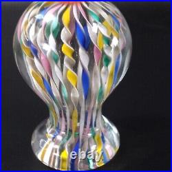 Murano Zanfirico Art Glass Pedestal Paperweight Latticino Ribbons Millefiori